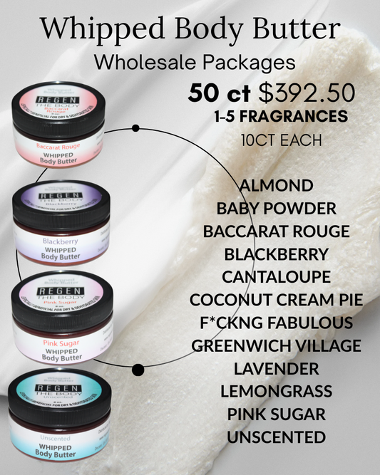Whipped Body Butter 50ct $392.50 PKG (Wholesale) -5 Fragrance Options (10ct of each)